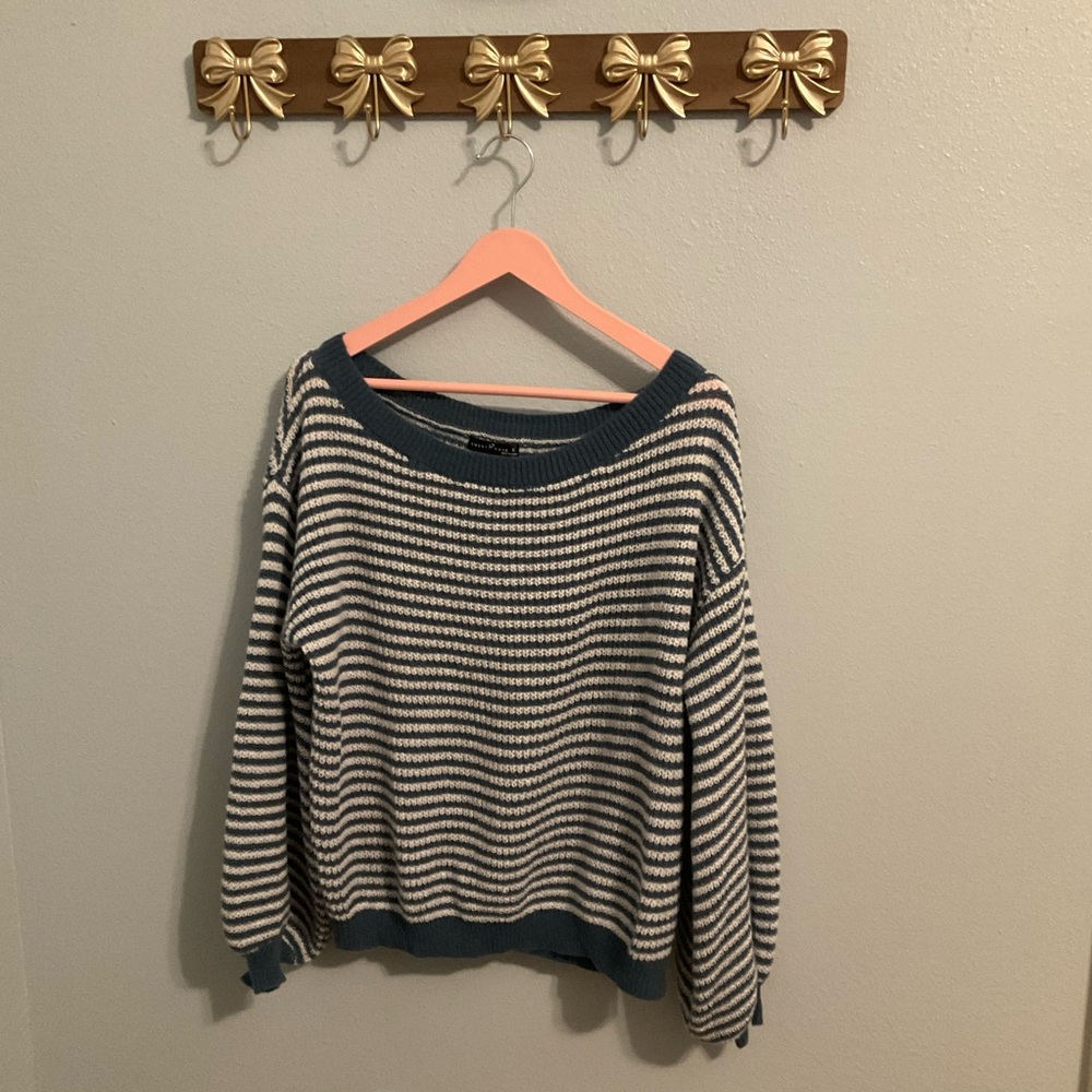Navy and White Striped Women's Sweater